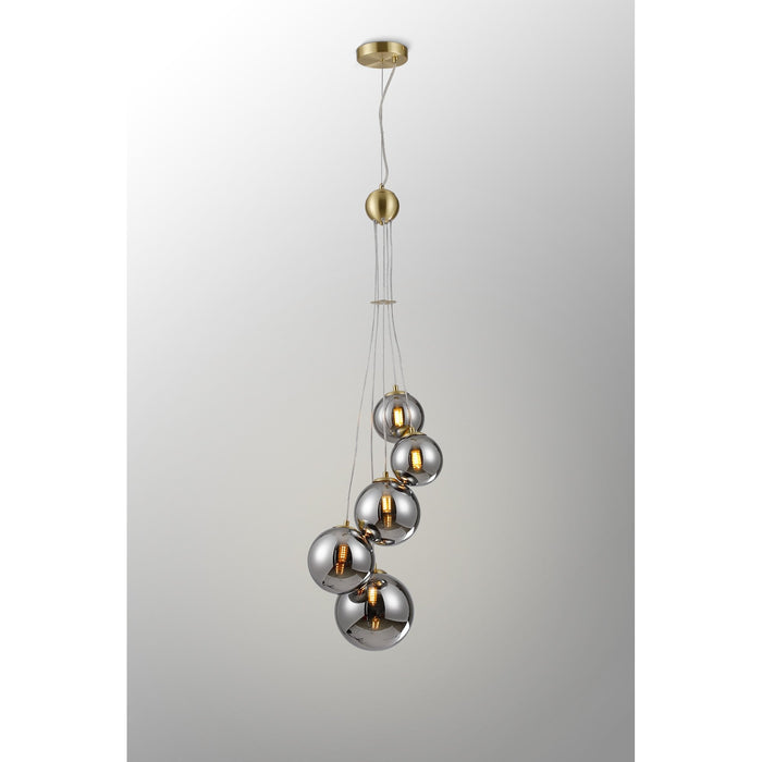 Nelson Lighting NL9321/CH9 Safady 5 Light Pendant Satin Gold Chrome Plated