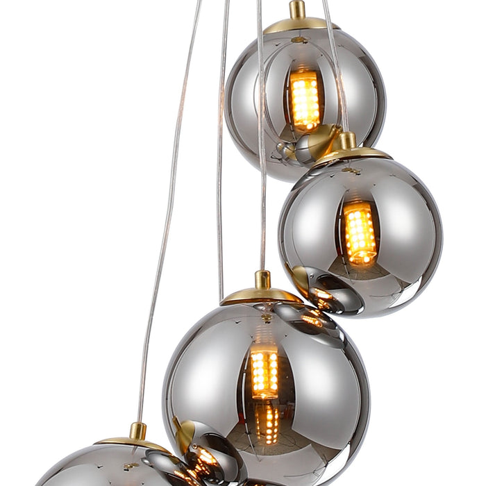 Nelson Lighting NL9321/CH9 Safady 5 Light Pendant Satin Gold Chrome Plated