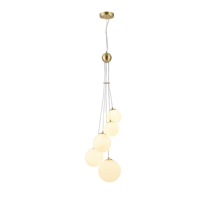 Nelson Lighting NL9321/OP9 Safady 5 Light Pendant Satin Gold Opal