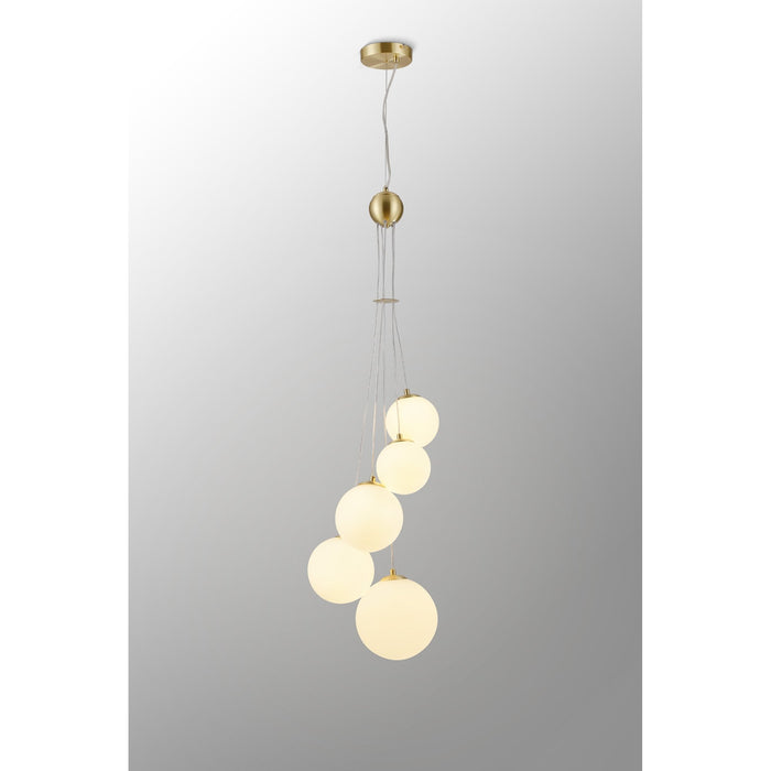 Nelson Lighting NL9321/OP9 Safady 5 Light Pendant Satin Gold Opal