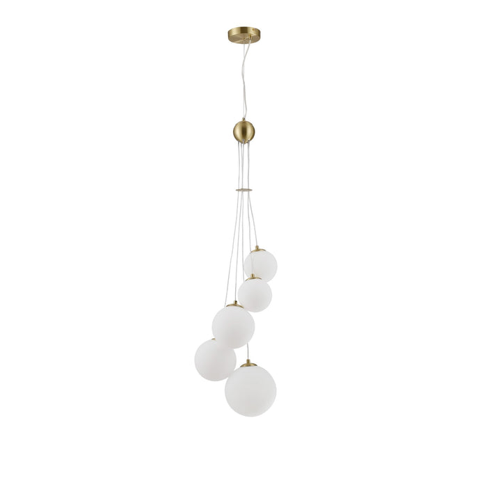 Nelson Lighting NL9321/OP9 Safady 5 Light Pendant Satin Gold Opal