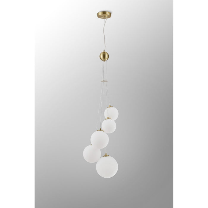 Nelson Lighting NL9321/OP9 Safady 5 Light Pendant Satin Gold Opal