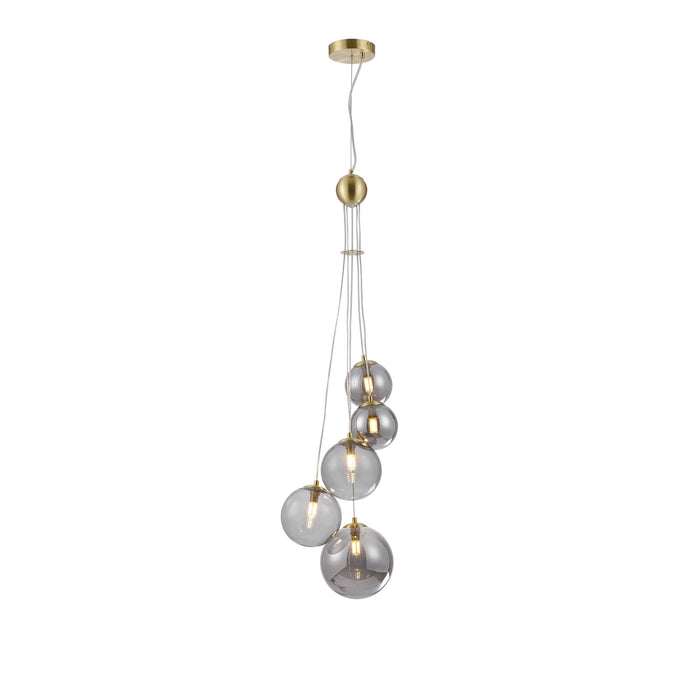 Nelson Lighting NL9321/SM9 Safady 5 Light Pendant Satin Gold Smoke Plated