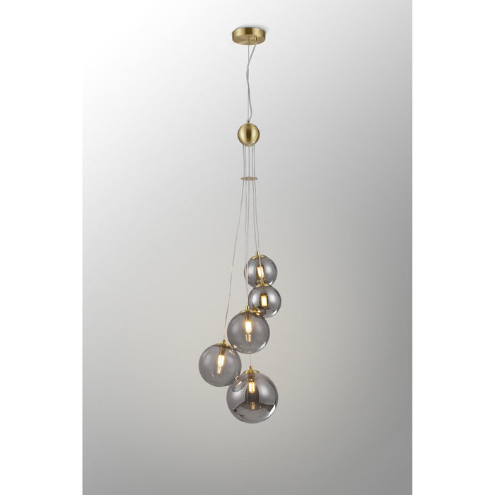 Nelson Lighting NL9321/SM9 Safady 5 Light Pendant Satin Gold Smoke Plated