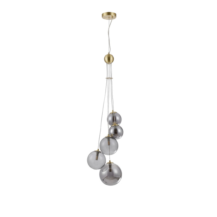 Nelson Lighting NL9321/SM9 Safady 5 Light Pendant Satin Gold Smoke Plated