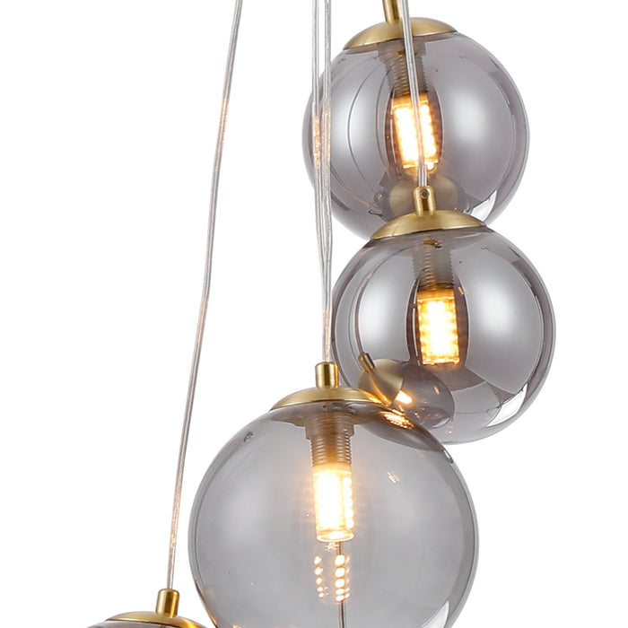 Nelson Lighting NL9321/SM9 Safady 5 Light Pendant Satin Gold Smoke Plated