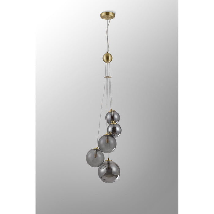 Nelson Lighting NL9321/SM9 Safady 5 Light Pendant Satin Gold Smoke Plated