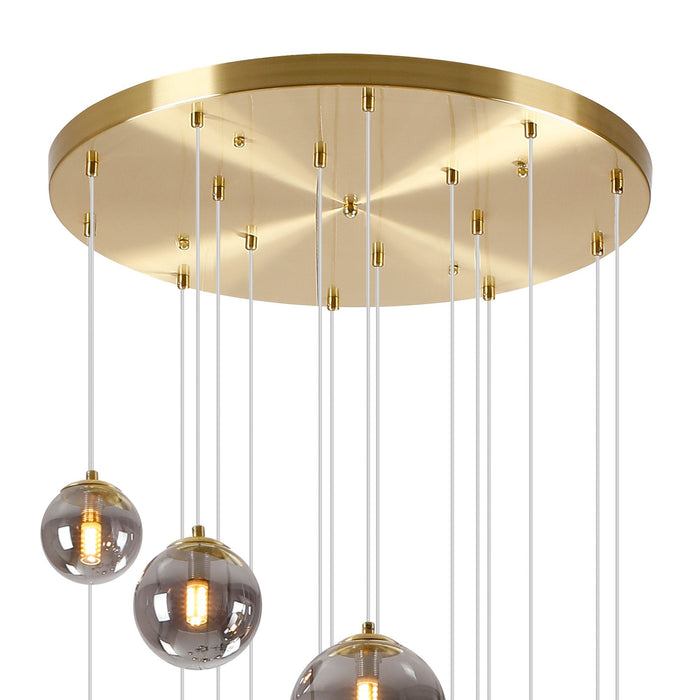 Nelson Lighting NL9322/SM9 Safady 16 Light Pendant Satin Gold Smoke Plated