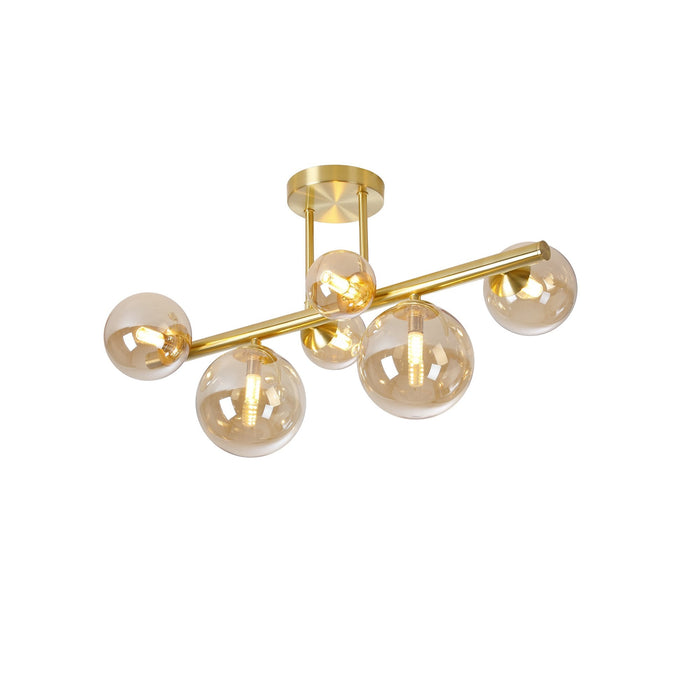 Nelson Lighting NL9323/AM9 Safady 6 Light Ceiling Light Satin Gold Amber Plated