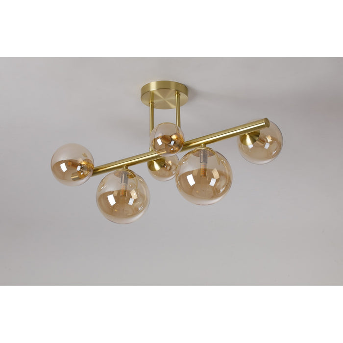 Nelson Lighting NL9323/AM9 Safady 6 Light Ceiling Light Satin Gold Amber Plated