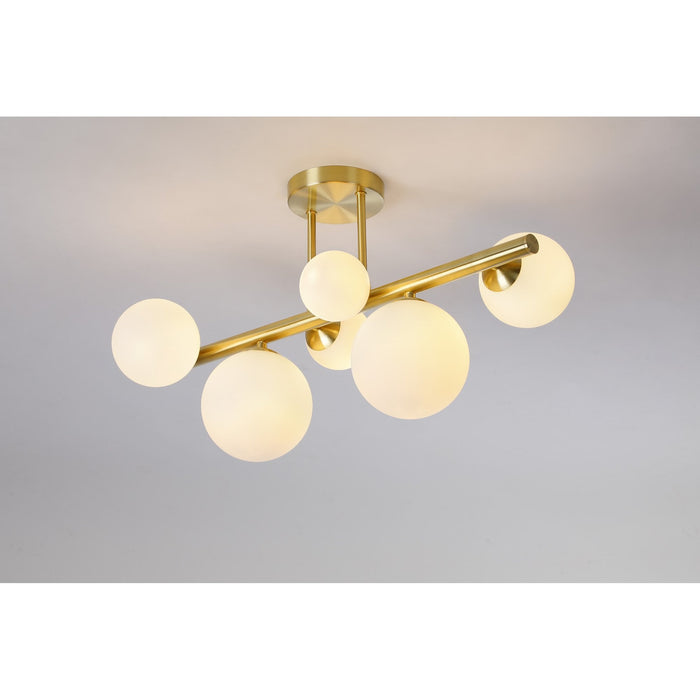 Nelson Lighting NL9323/OP9 Safady 6 Light Ceiling Light Satin Gold Opal