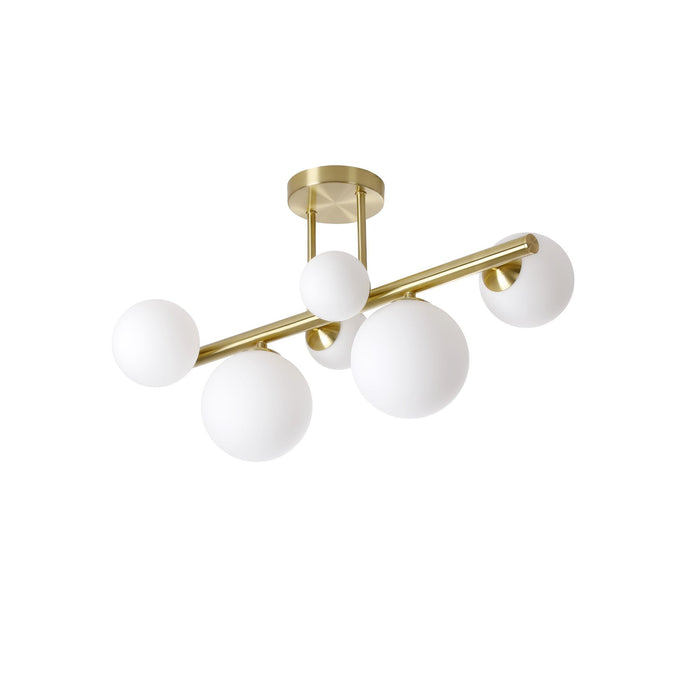 Nelson Lighting NL9323/OP9 Safady 6 Light Ceiling Light Satin Gold Opal