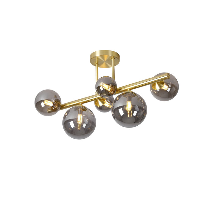 Nelson Lighting NL9323/SM9 Safady 6 Light Ceiling Light Satin Gold Smoke Plated