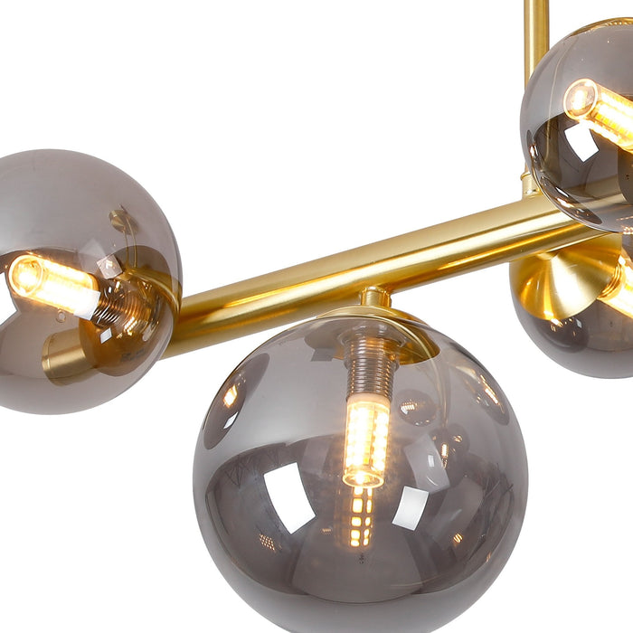 Nelson Lighting NL9323/SM9 Safady 6 Light Ceiling Light Satin Gold Smoke Plated