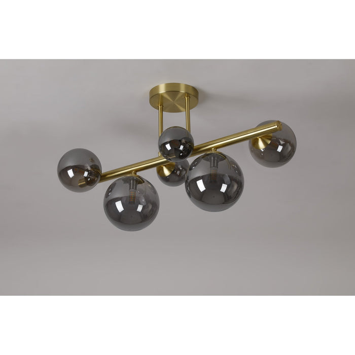 Nelson Lighting NL9323/SM9 Safady 6 Light Ceiling Light Satin Gold Smoke Plated