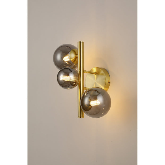 Nelson Lighting NL9324/SM9 Safady 3 Light Wall Light Satin Gold Smoke Plated