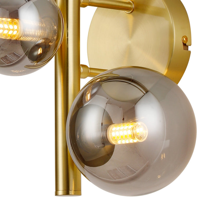 Nelson Lighting NL9324/SM9 Safady 3 Light Wall Light Satin Gold Smoke Plated