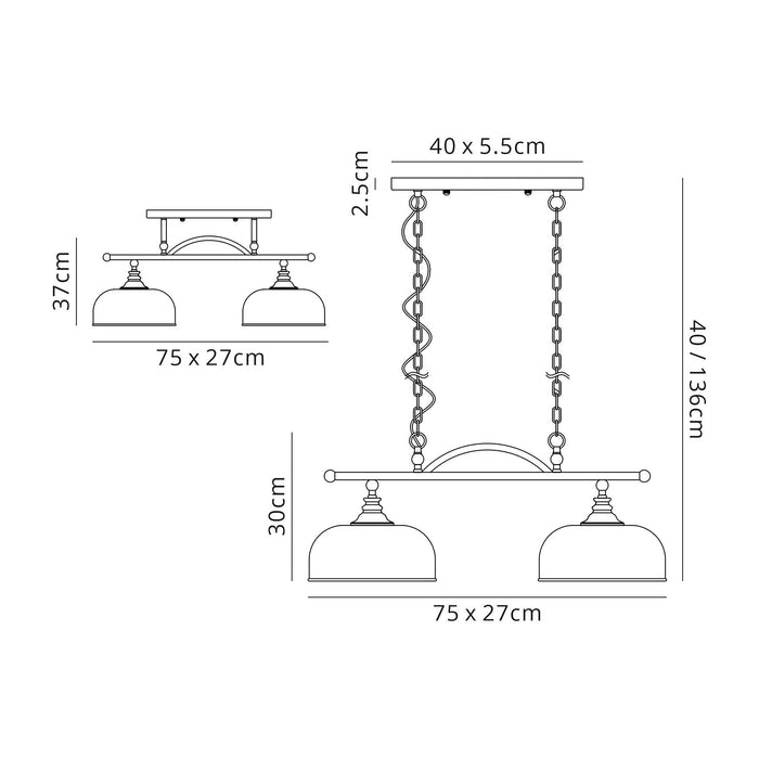 Nelson Lighting NL86039 Sakkas 2 Light Pendant/Ceiling Light Polished Nickel