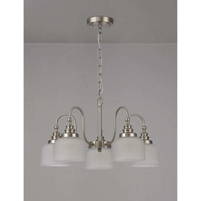 Nelson Lighting NL86309 Sakkas 5 Light Pendant/Ceiling Light Satin Nickel Frosted