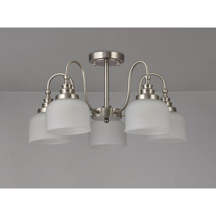 Nelson Lighting NL86309 Sakkas 5 Light Pendant/Ceiling Light Satin Nickel Frosted