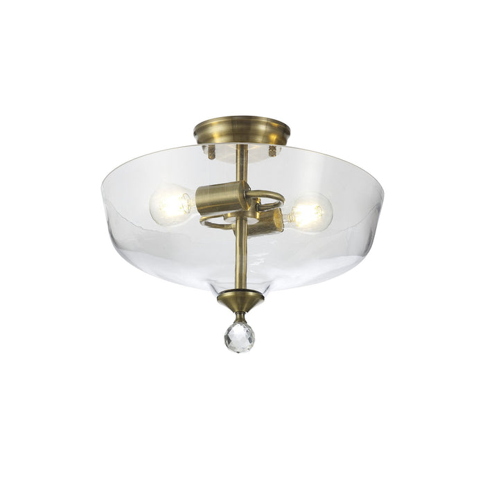 Nelson Lighting NLK16339 Tabion 2 Light Ceiling Light Antique Brass Clear