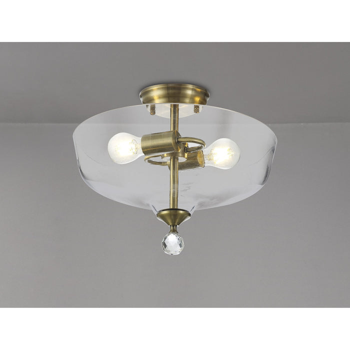 Nelson Lighting NLK16339 Tabion 2 Light Ceiling Light Antique Brass Clear