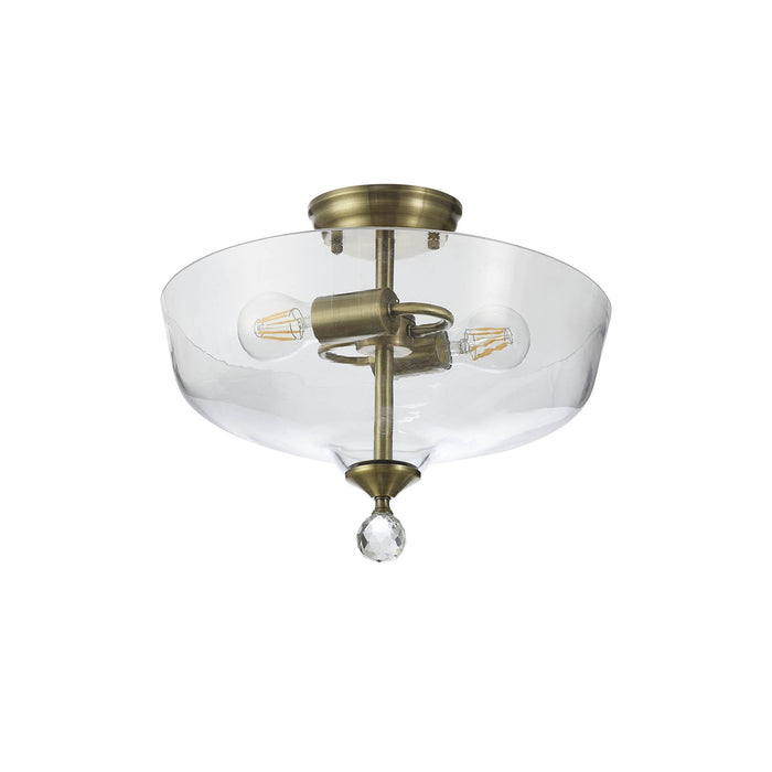 Nelson Lighting NLK16339 Tabion 2 Light Ceiling Light Antique Brass Clear