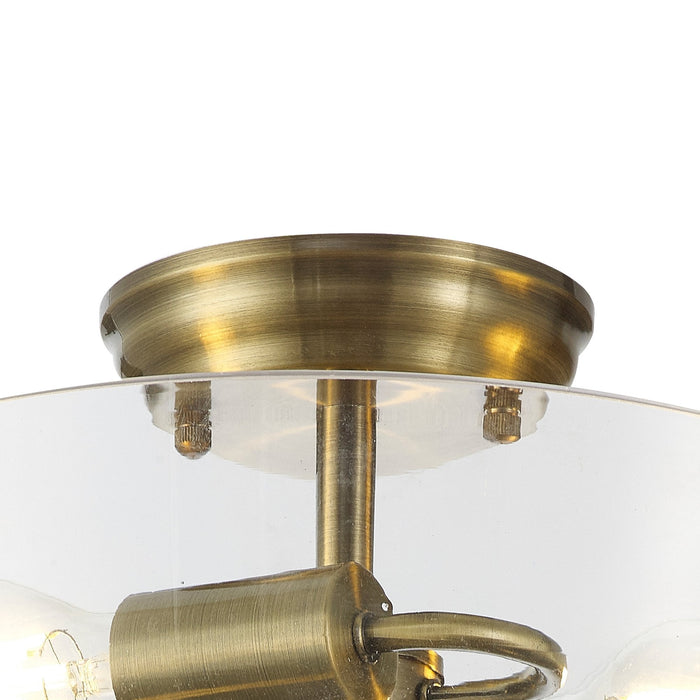 Nelson Lighting NLK16339 Tabion 2 Light Ceiling Light Antique Brass Clear