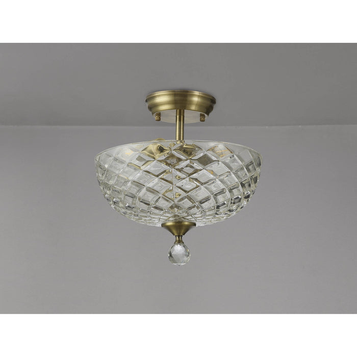 Nelson Lighting NLK16359 Tabion 2 Light Ceiling Light Antique Brass Clear