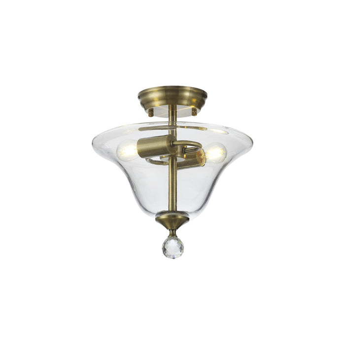 Nelson Lighting NLK16379 Tabion 2 Light Ceiling Light Antique Brass Clear