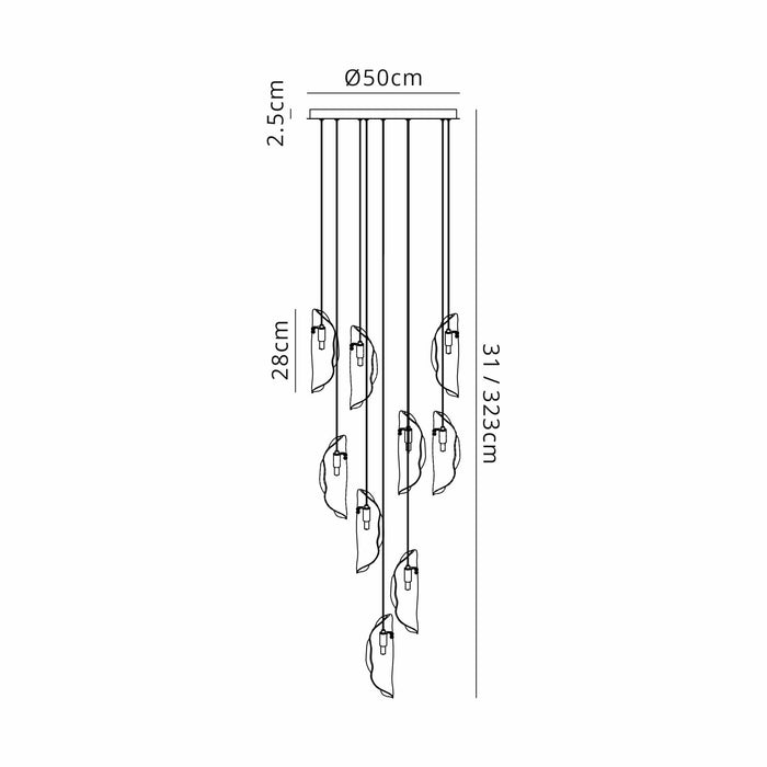 Nelson Lighting NL90679 Wish 9 Light Pendant Polished Chrome Amber/Clear/Smoked