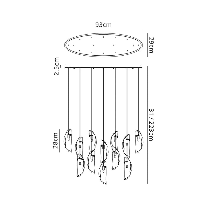 Nelson Lighting NL91409 Wish 12 Light Oval Pendant Polished Chrome Amber/Clear/Smoked