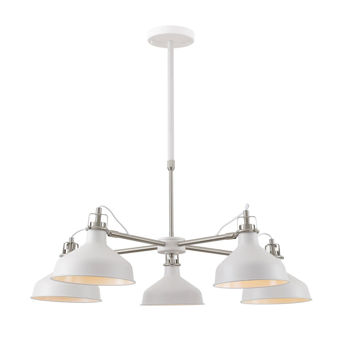 Nelson Lighting NL70219 Barnie Telescopic 5 Light Pendant Sand White/Satin Nickel/White