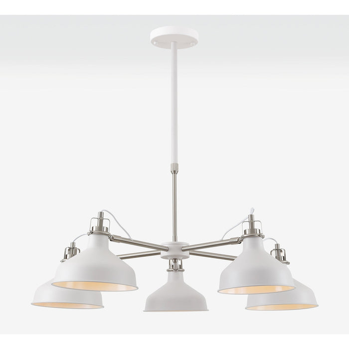 Nelson Lighting NL70219 Barnie Telescopic 5 Light Pendant Sand White/Satin Nickel/White