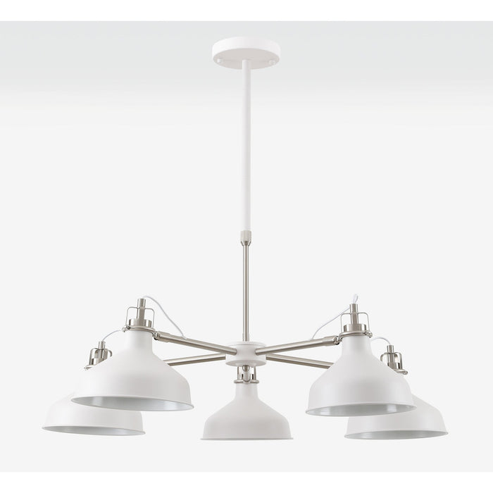 Nelson Lighting NL70219 Barnie Telescopic 5 Light Pendant Sand White/Satin Nickel/White