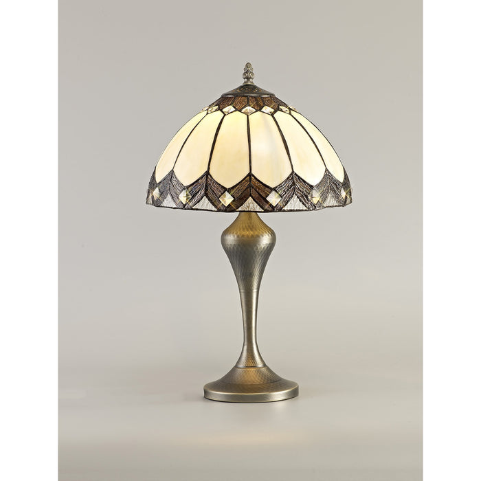 Nelson Lighting NL72269 Brixton Tiffany Table Lamp Aged Antique Brass Base/Cream/Brown Glass/Clear Crystal