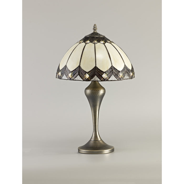 Nelson Lighting NL72269 Brixton Tiffany Table Lamp Aged Antique Brass Base/Cream/Brown Glass/Clear Crystal