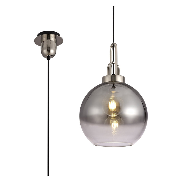 Nelson Lighting NLK00019 Acme 1 Light Pendant With 30cm Globe Glass Polished Nickel/Matt Black/Smoked/Clear