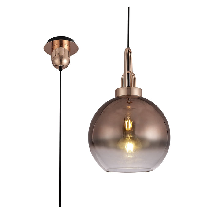 Nelson Lighting NLK00029 Acme 1 Light Pendant With 30cm Globe Glass Copper/Matt Black/Clear