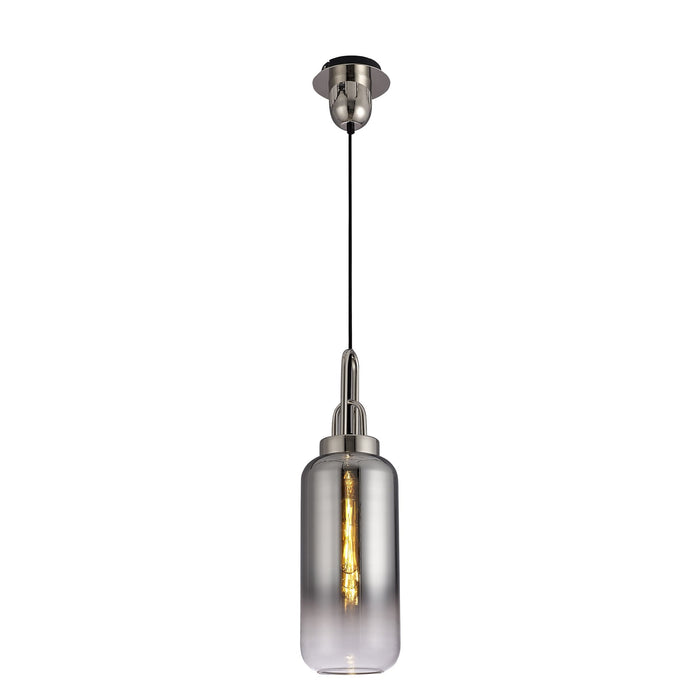 Nelson Lighting NLK03489 Acme 1 Light Pendant With 30cm Cylinder Glass Polished Nickel/Matt Black/Smoked/Clear