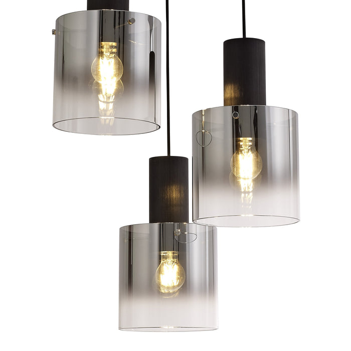 Nelson Lighting NL75919 Blade Round Pendant 3 Light Adjustable Black/Smoke Fade Glass