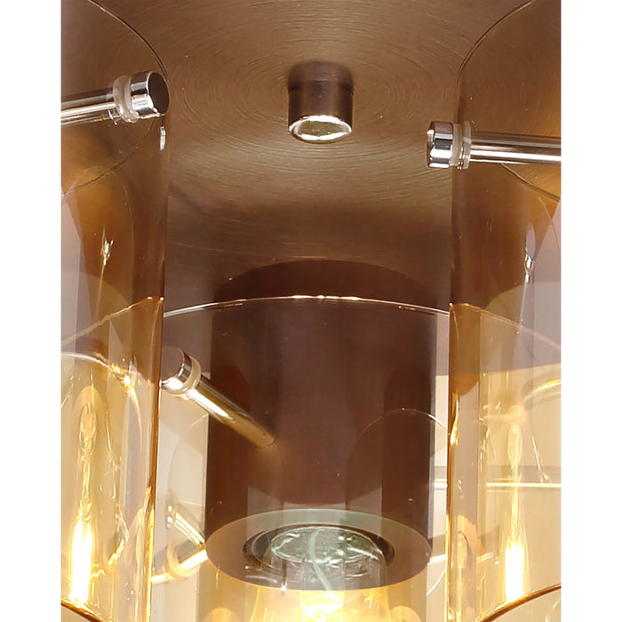 Nelson Lighting NL82659 Blade Round Ceiling Flush 3 Light Mocha/Amber Glass