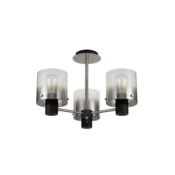 Nelson Lighting NL84019 Blade Semi Ceiling 3 Light Black/Smoke Fade Glass