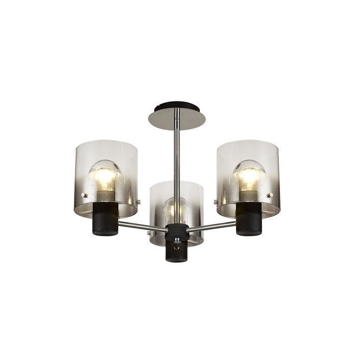 Nelson Lighting NL84019 Blade Semi Ceiling 3 Light Black/Smoke Fade Glass