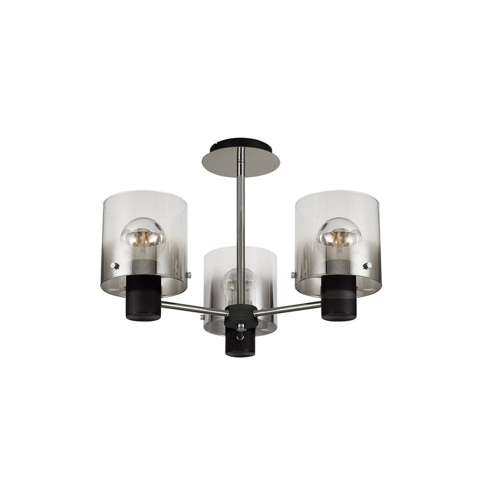 Nelson Lighting NL84019 Blade Semi Ceiling 3 Light Black/Smoke Fade Glass