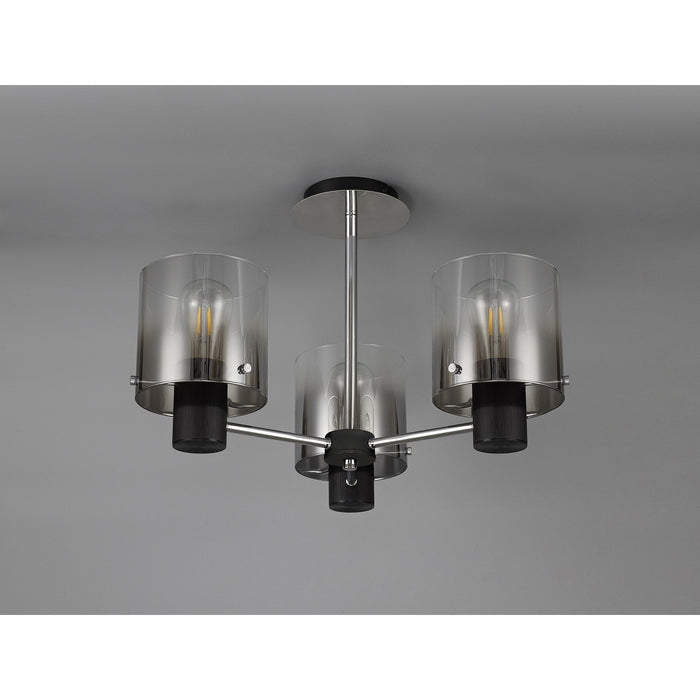 Nelson Lighting NL84019 Blade Semi Ceiling 3 Light Black/Smoke Fade Glass