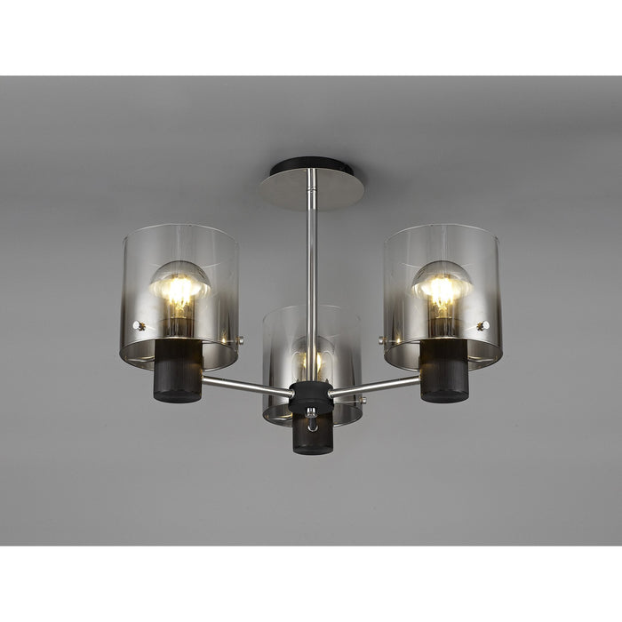 Nelson Lighting NL84019 Blade Semi Ceiling 3 Light Black/Smoke Fade Glass