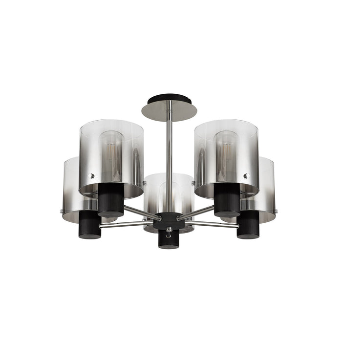 Nelson Lighting NL84029 Blade Semi Ceiling 5 Light Black/Smoke Fade Glass