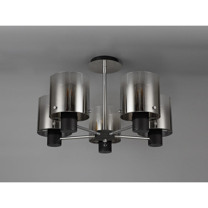 Nelson Lighting NL84029 Blade Semi Ceiling 5 Light Black/Smoke Fade Glass