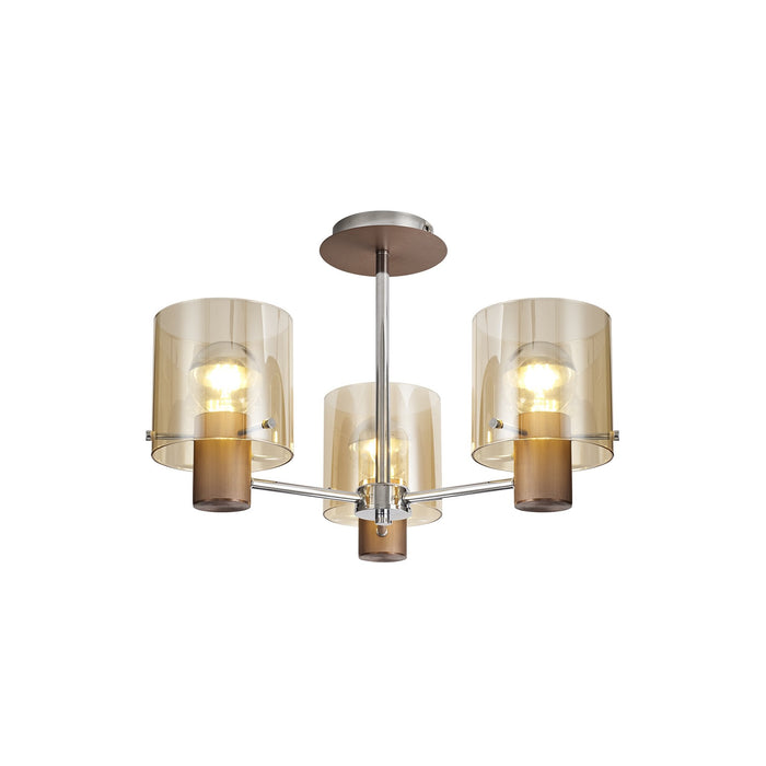 Nelson Lighting NL84039 Blade Semi Ceiling 3 Light Mocha/Amber Glass